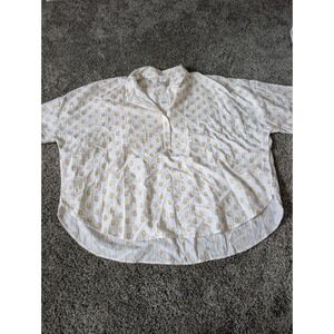LOFT XXL White Yellow Fil Coupe Floral Polo Stripe Henley Blouse NWT